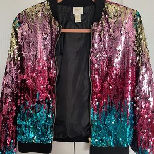Forever 21 Girls Multi Color Sequins Jacket Girl Size:13/14
